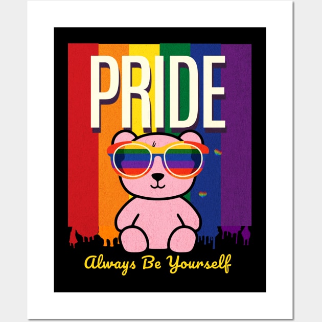 LGBTQ Rainbow Flag Gay Pride Shirt Bear Awareness Ally Men Wall Art by Dezinesbyem Designs